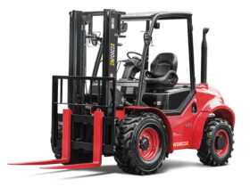 FLDAXF25-08Y2XS Enforcer 2.5T 4WD Diesel Rough Terrain Forklift- Front / Side View
